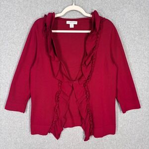Christopher Banks Ruffle Cardigan Sweater Medium Cotton Feminine Dainty Coquette